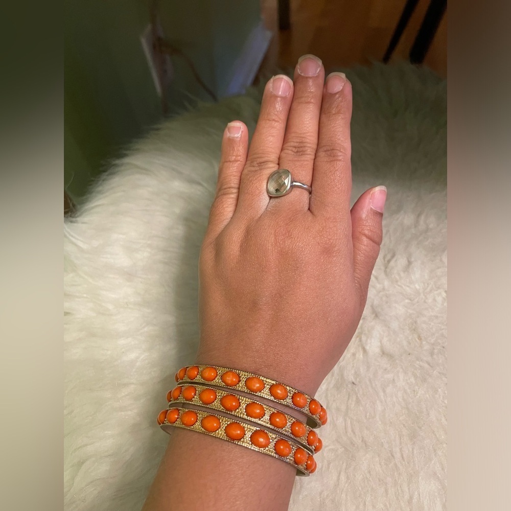 Set of 3 gold and coral bracelets